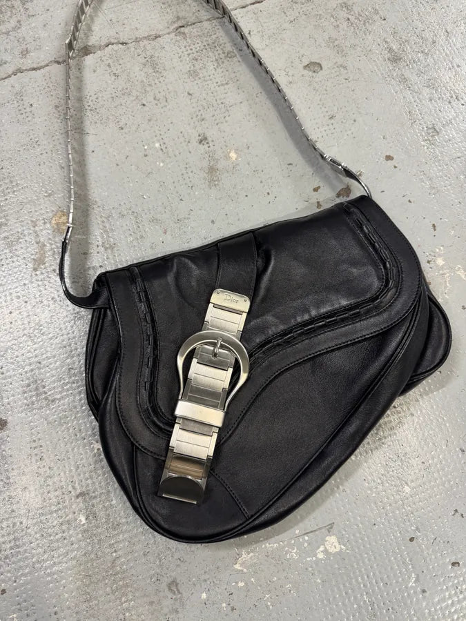 2006 Christian Dior Metal Gaucho Black Leather Shoulder Bag iwdntOr 2