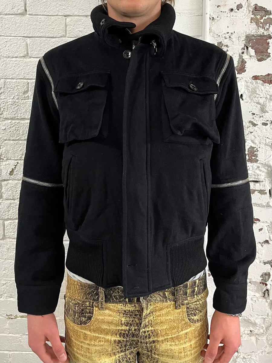 AW2003 Dolce & Gabbana Black Nylon Detachable Sleeve Bomber Jacket KNjXaRK 3