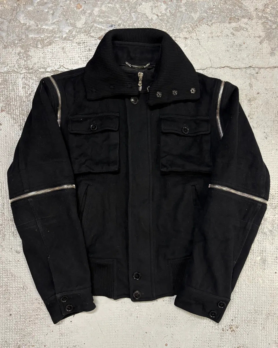 AW2003 Dolce & Gabbana Black Nylon Detachable Sleeve Bomber Jacket KNjXaRK 0