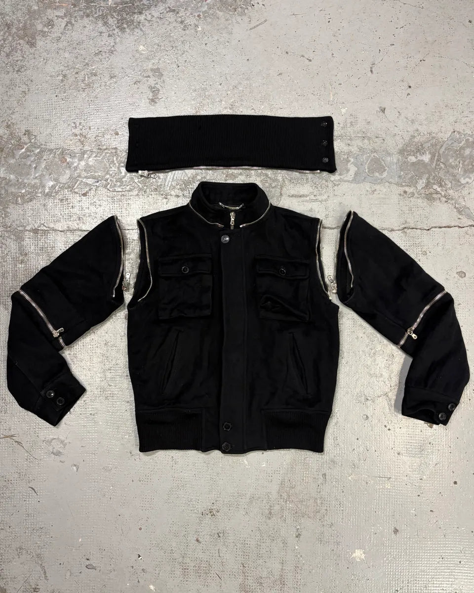 AW2003 Dolce & Gabbana Black Nylon Detachable Sleeve Bomber Jacket KNjXaRK 2