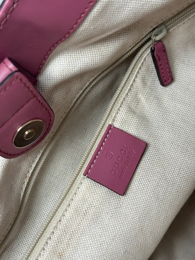 SS2006 Gucci Beige Canvas Sukey Pink Handle Bag foWIvut 15