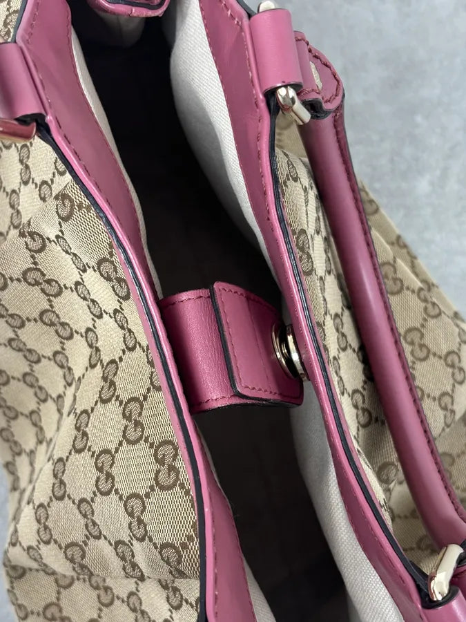 SS2006 Gucci Beige Canvas Sukey Pink Handle Bag foWIvut 14