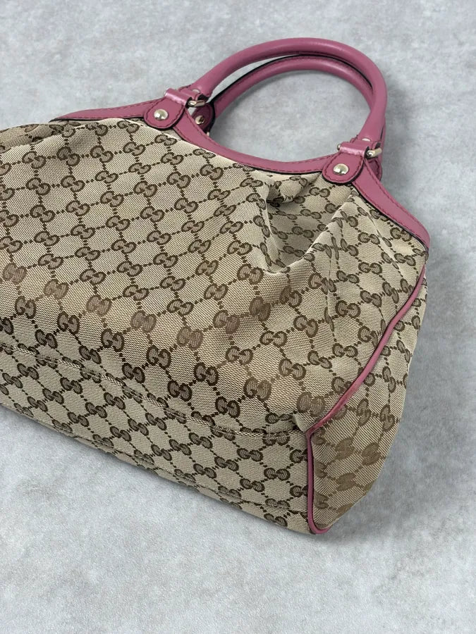SS2006 Gucci Beige Canvas Sukey Pink Handle Bag foWIvut 10