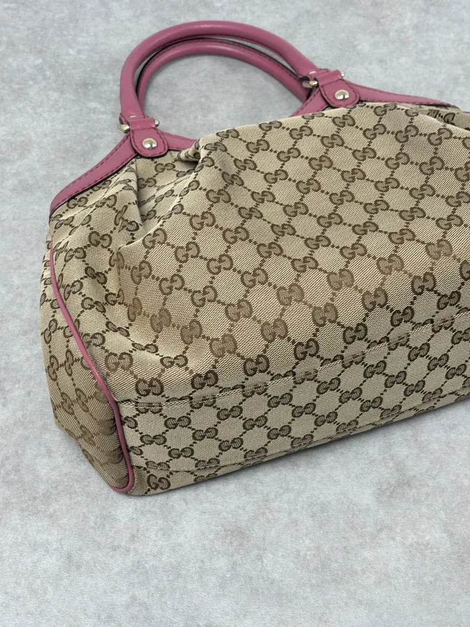 SS2006 Gucci Beige Canvas Sukey Pink Handle Bag foWIvut 9