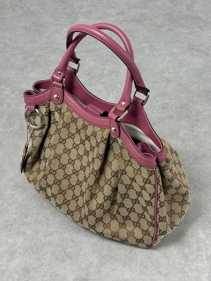 SS2006 Gucci Beige Canvas Sukey Pink Handle Bag foWIvut 7