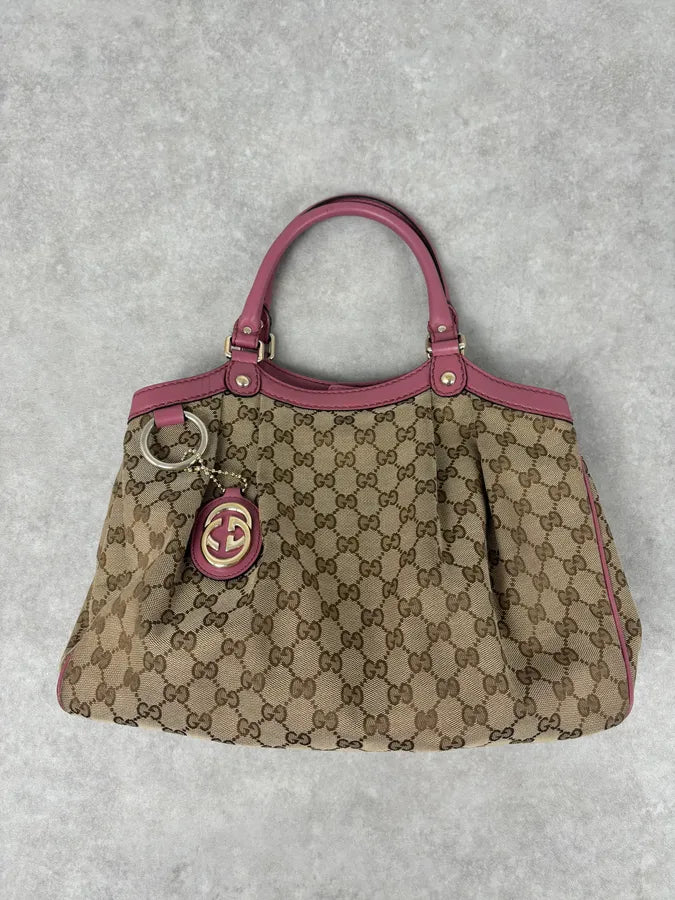 SS2006 Gucci Beige Canvas Sukey Pink Handle Bag foWIvut 0