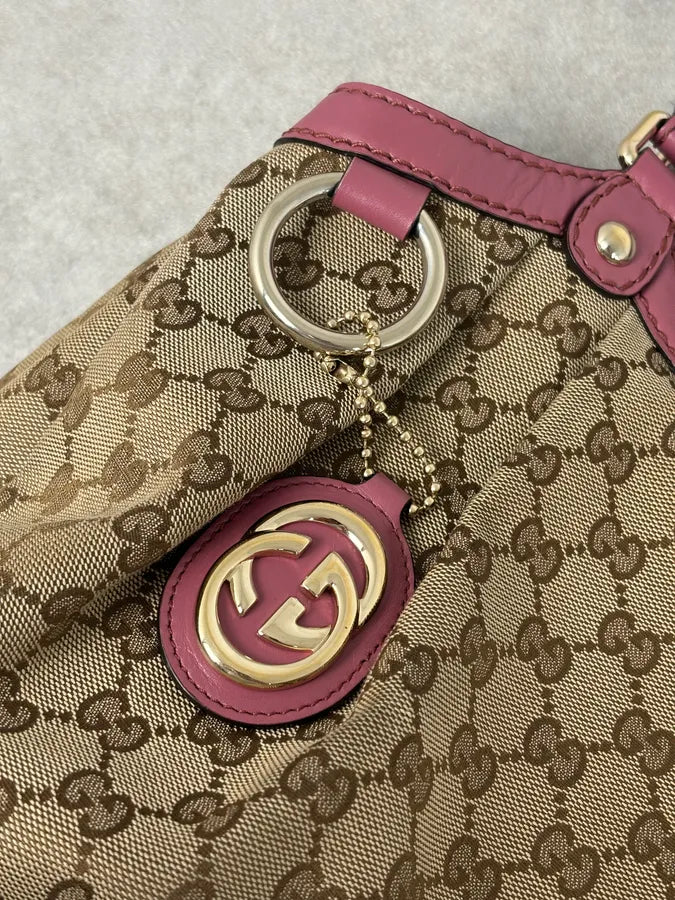 SS2006 Gucci Beige Canvas Sukey Pink Handle Bag foWIvut 11