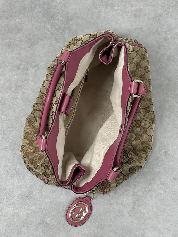 SS2006 Gucci Beige Canvas Sukey Pink Handle Bag foWIvut 13