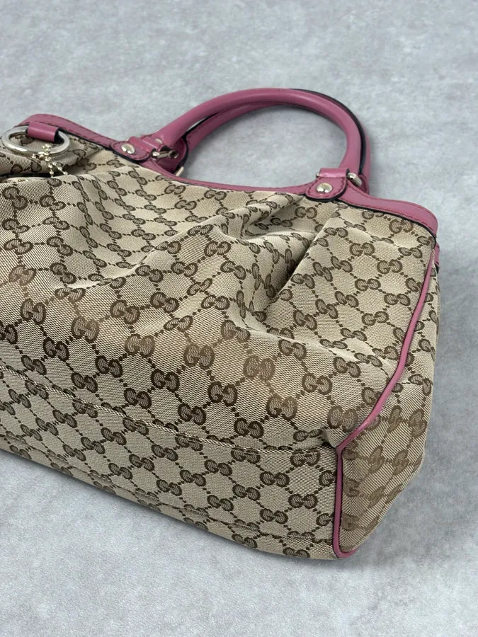 SS2006 Gucci Beige Canvas Sukey Pink Handle Bag foWIvut 6