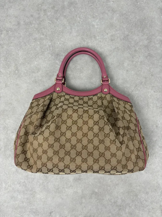 SS2006 Gucci Beige Canvas Sukey Pink Handle Bag foWIvut 8
