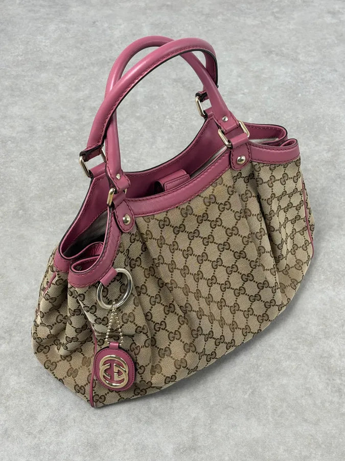 SS2006 Gucci Beige Canvas Sukey Pink Handle Bag foWIvut 2