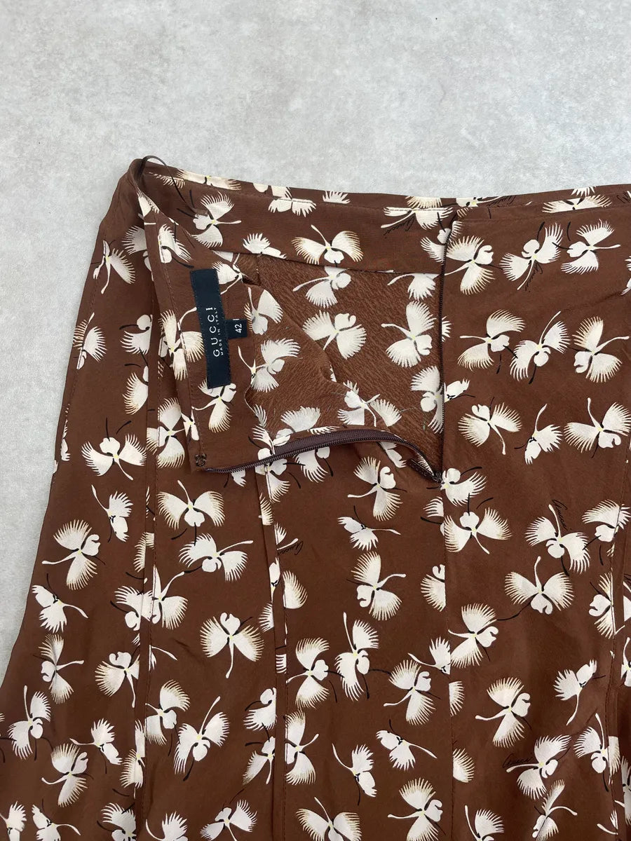 SS2006 Gucci Brown Silk Floral Skirt by Frida Giannini BwSFlRA 9