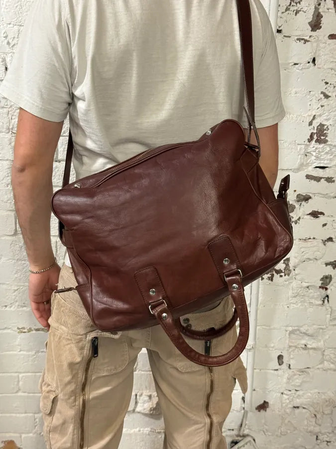 2006 Maison Margiela H&M Upside Brown Leather Shoulder Bag PgJTfvw 1