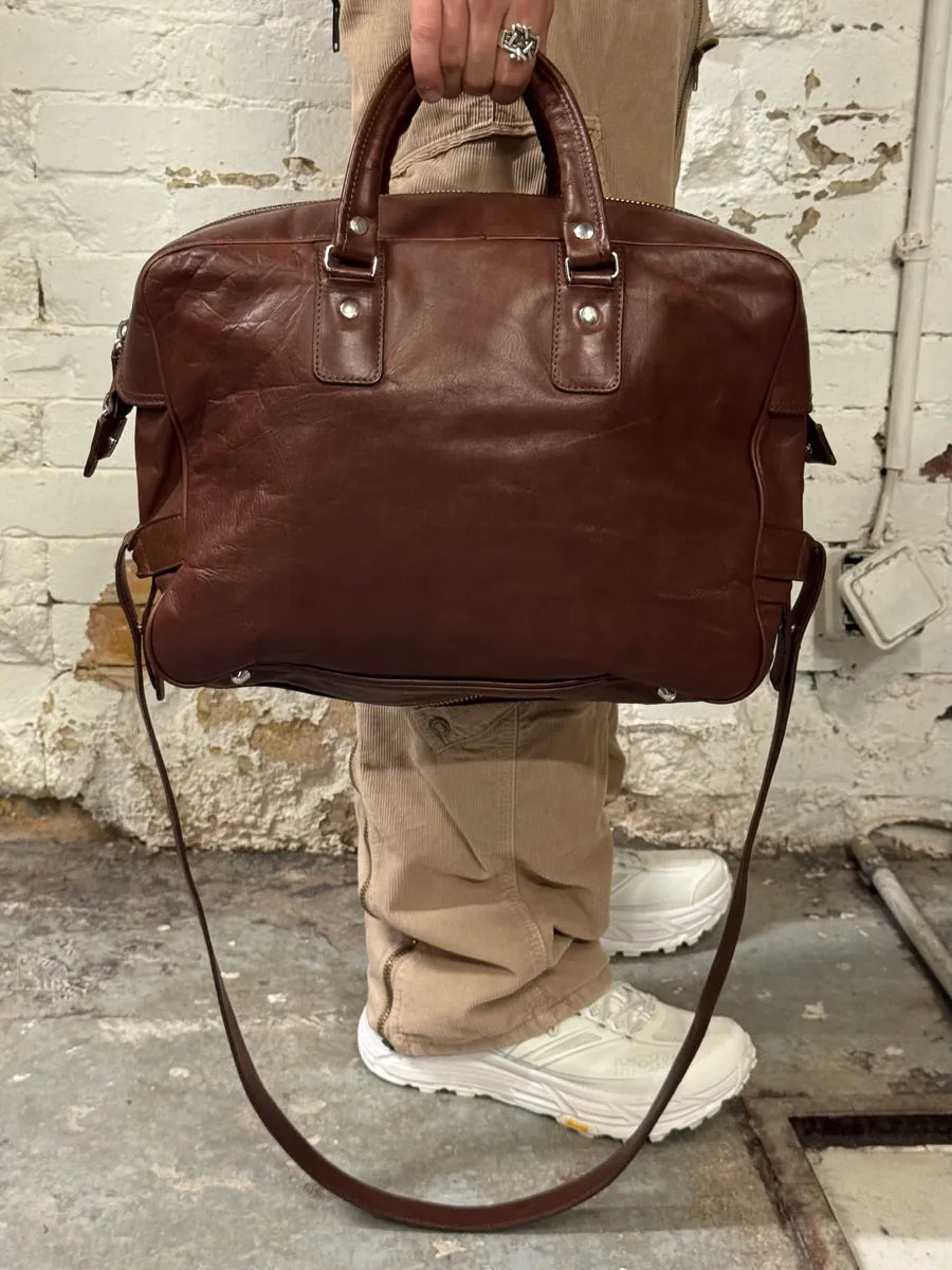 2006 Maison Margiela H&M Upside Brown Leather Shoulder Bag PgJTfvw 2