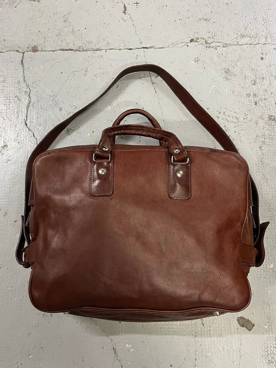 2006 Maison Margiela H&M Upside Brown Leather Shoulder Bag PgJTfvw 3
