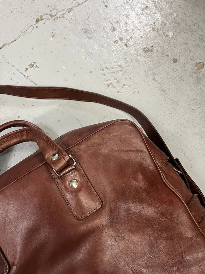 2006 Maison Margiela H&M Upside Brown Leather Shoulder Bag PgJTfvw 4