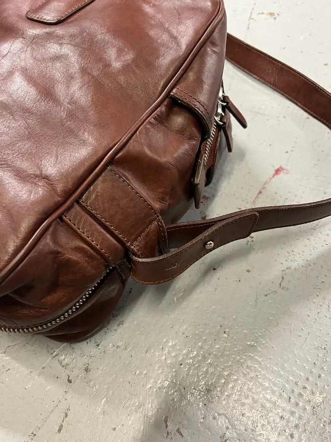 2006 Maison Margiela H&M Upside Brown Leather Shoulder Bag PgJTfvw 5