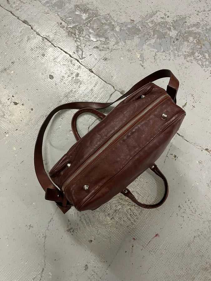 2006 Maison Margiela H&M Upside Brown Leather Shoulder Bag PgJTfvw 7