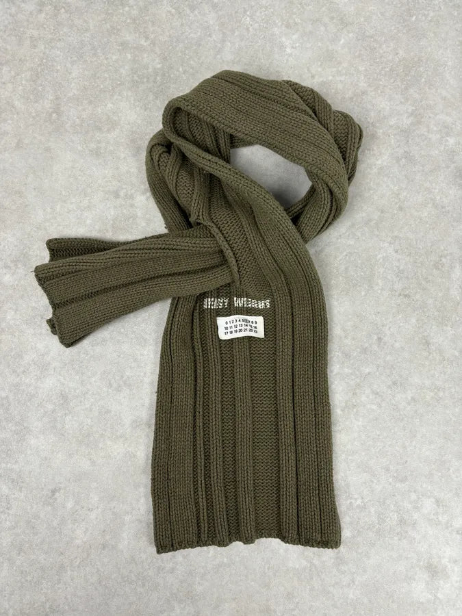 AW2006 Maison Martin Margiela Khaki Wool Ribbed Knit Scarf RnBRYzg 0