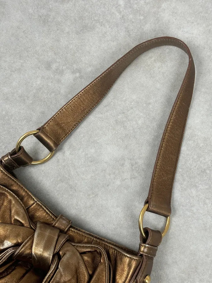 AW2006 Yves Saint Laurent Bronze Leather Bow Shoulder Bag FAUDfxM 12