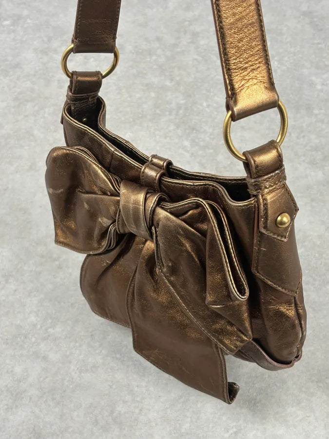 AW2006 Yves Saint Laurent Bronze Leather Bow Shoulder Bag FAUDfxM 7