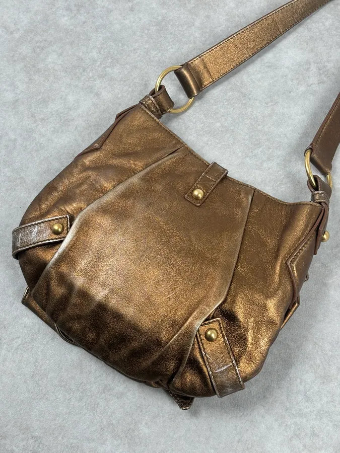AW2006 Yves Saint Laurent Bronze Leather Bow Shoulder Bag FAUDfxM 9