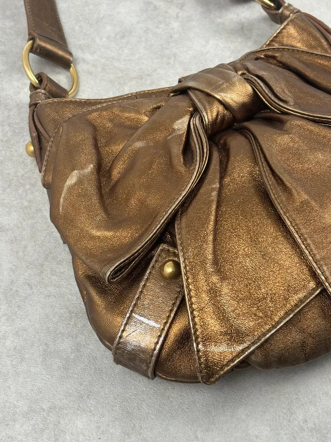 AW2006 Yves Saint Laurent Bronze Leather Bow Shoulder Bag FAUDfxM 4