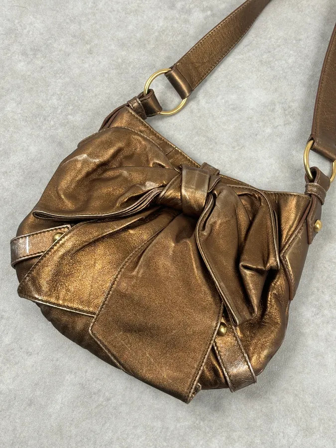 AW2006 Yves Saint Laurent Bronze Leather Bow Shoulder Bag FAUDfxM 3