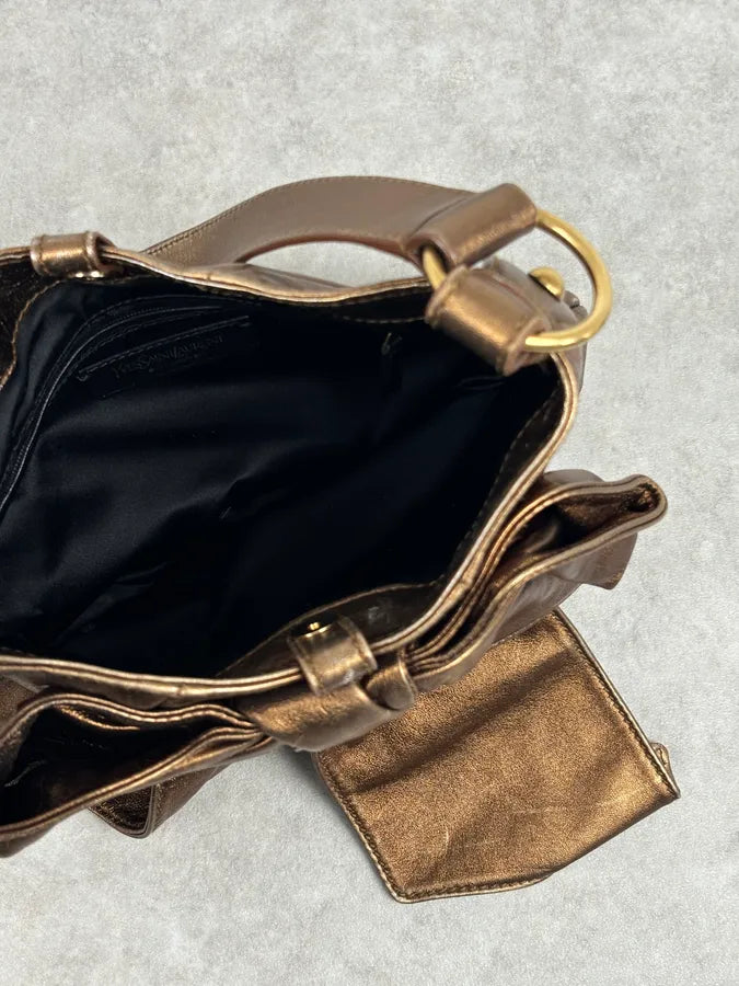 AW2006 Yves Saint Laurent Bronze Leather Bow Shoulder Bag FAUDfxM 14