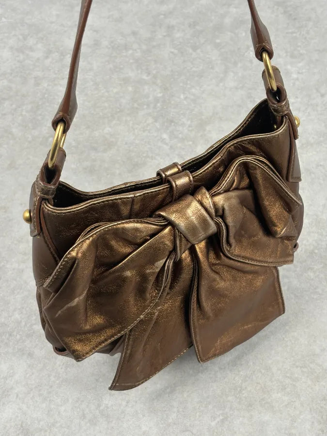 AW2006 Yves Saint Laurent Bronze Leather Bow Shoulder Bag FAUDfxM 6