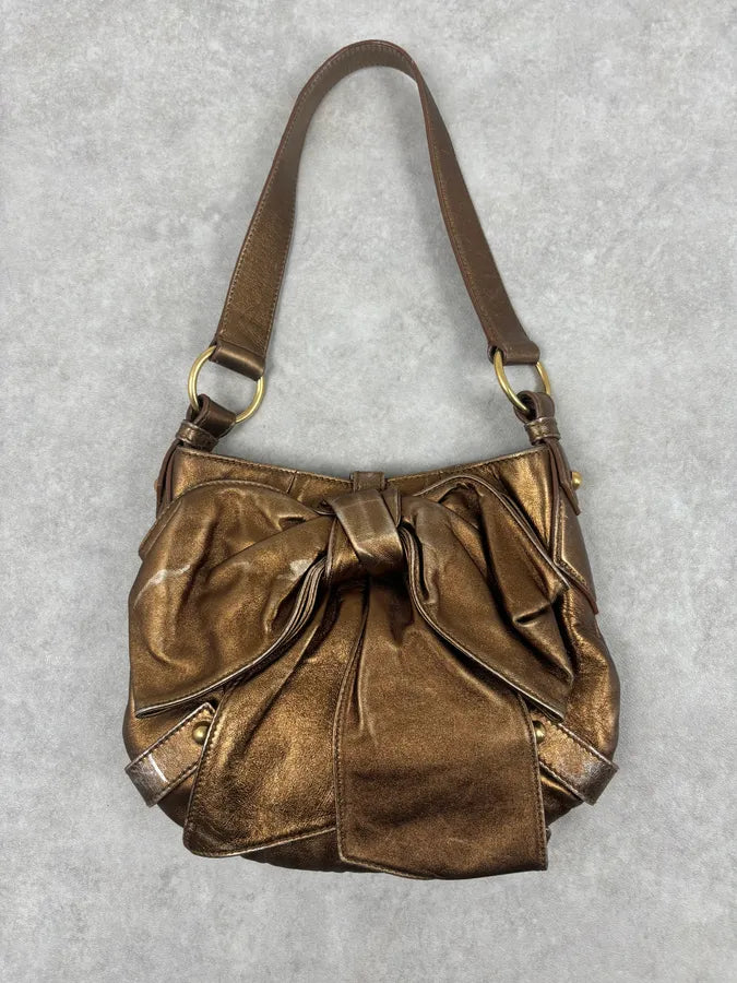 AW2006 Yves Saint Laurent Bronze Leather Bow Shoulder Bag FAUDfxM 0