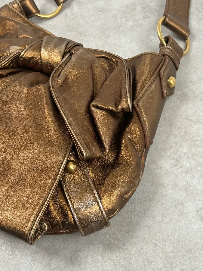 AW2006 Yves Saint Laurent Bronze Leather Bow Shoulder Bag FAUDfxM 5