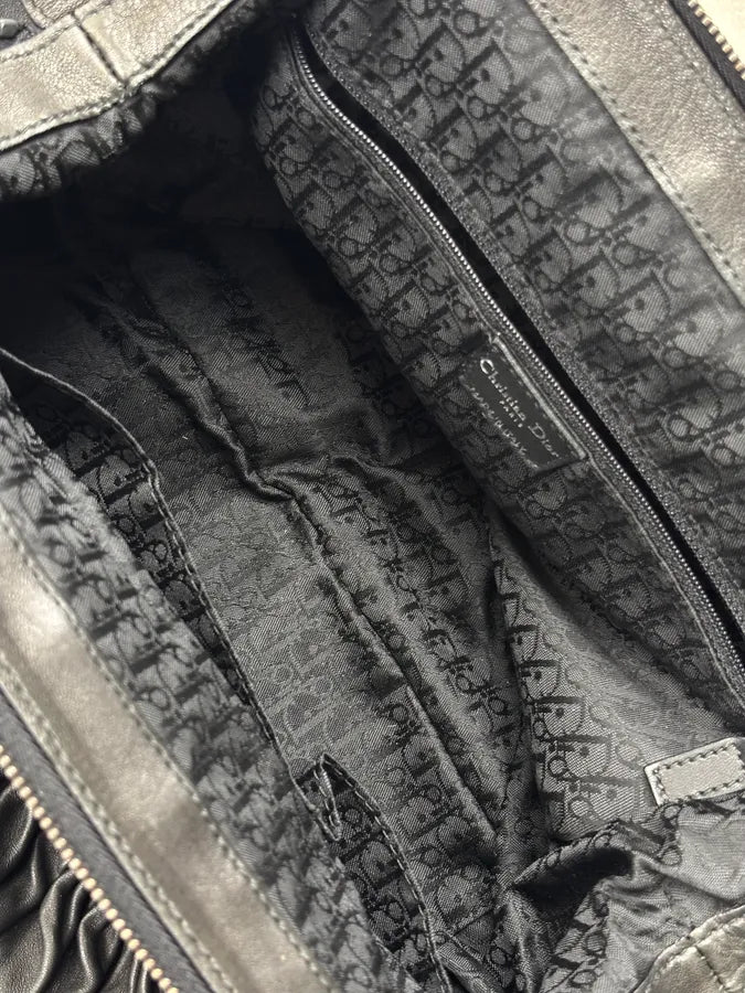 SS2007 Christian Dior Black Leather Pleated Embroidered Handle Bag hpNFOqs 17