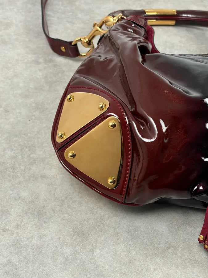 SS2009 Gucci Indy Bordeaux Red Patent Leather Bamboo Handle Bag KlsSosP 10