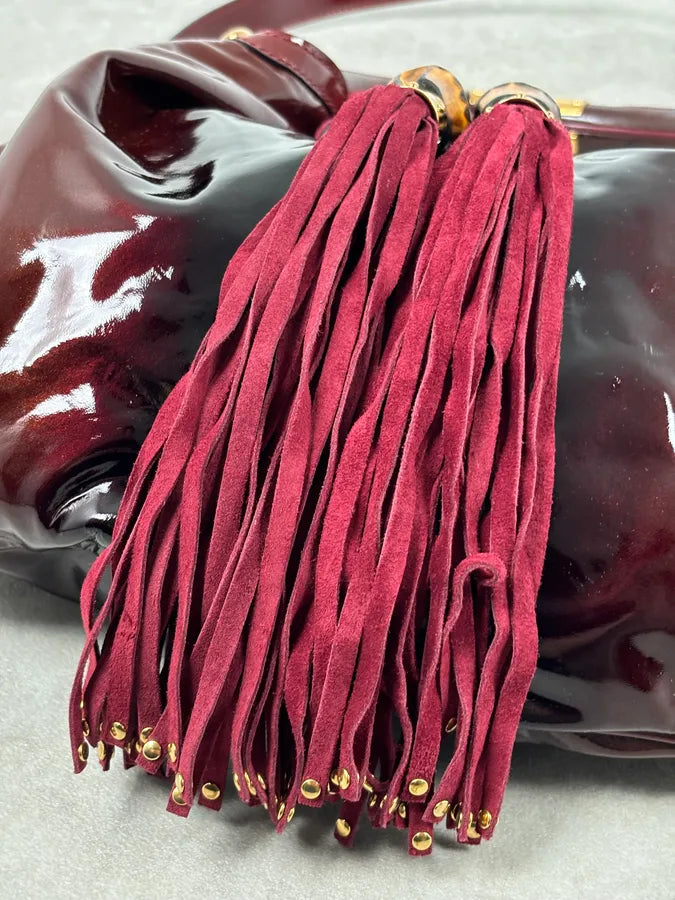 SS2009 Gucci Indy Bordeaux Red Patent Leather Bamboo Handle Bag KlsSosP 14