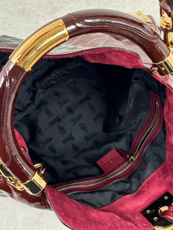 SS2009 Gucci Indy Bordeaux Red Patent Leather Bamboo Handle Bag KlsSosP 16