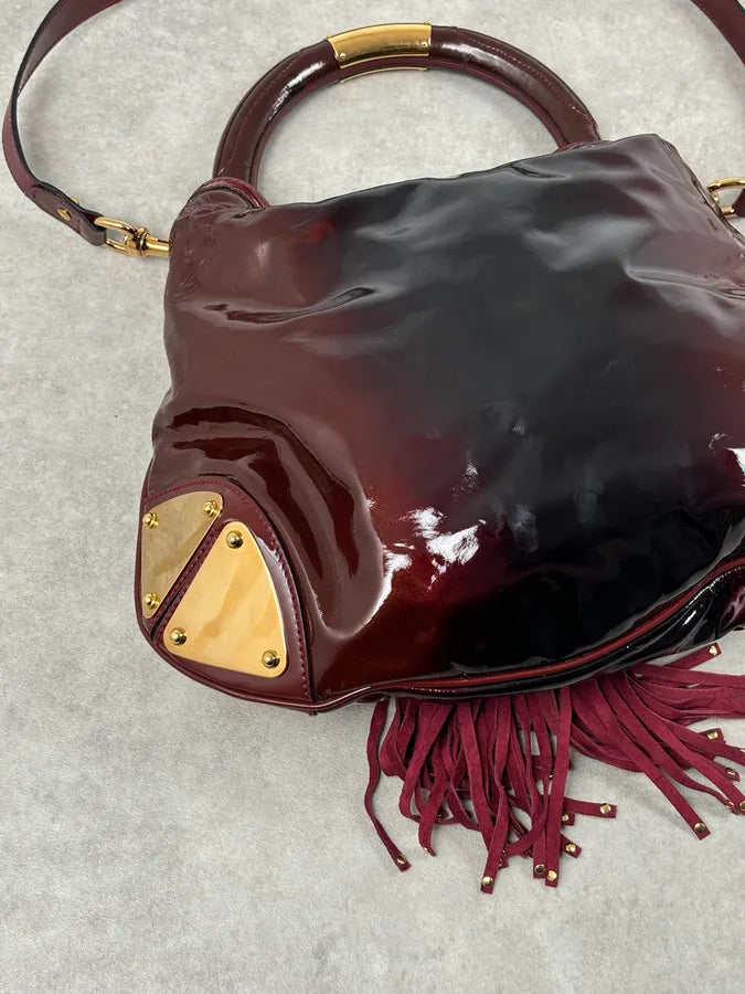 SS2009 Gucci Indy Bordeaux Red Patent Leather Bamboo Handle Bag KlsSosP 9