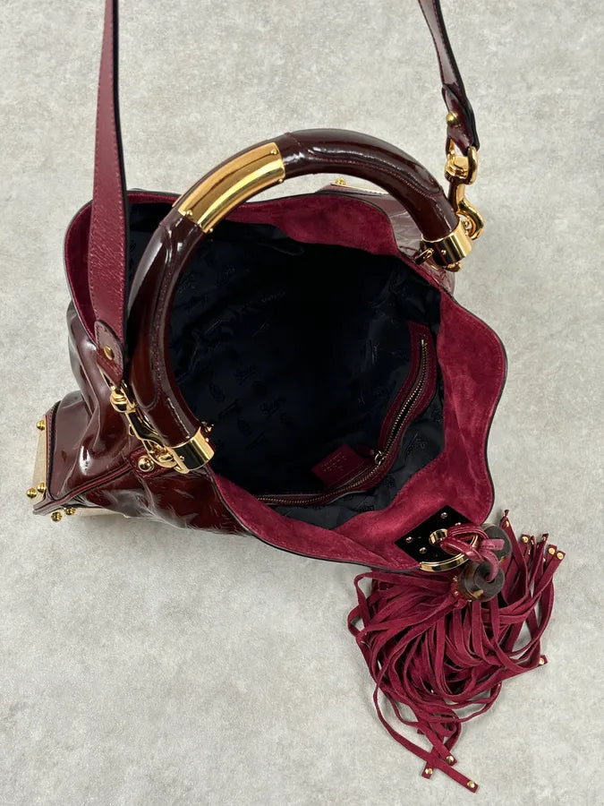 SS2009 Gucci Indy Bordeaux Red Patent Leather Bamboo Handle Bag KlsSosP 15