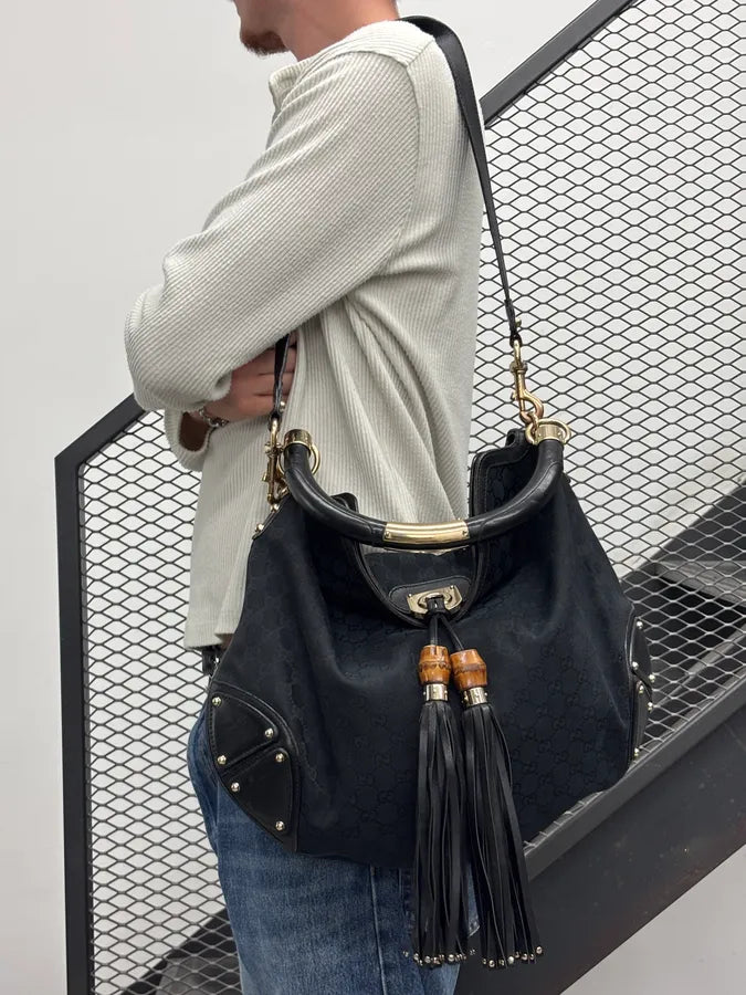 2008 Gucci Black Canvas Bamboo Handle Bag by Frida Giannini RCBYSRE 1