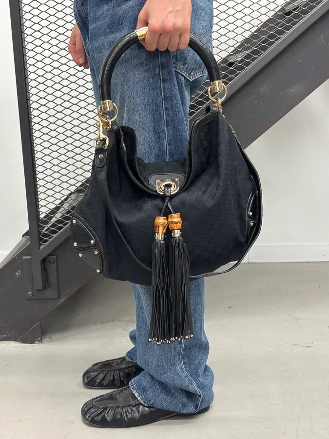 2008 Gucci Black Canvas Bamboo Handle Bag by Frida Giannini RCBYSRE 2