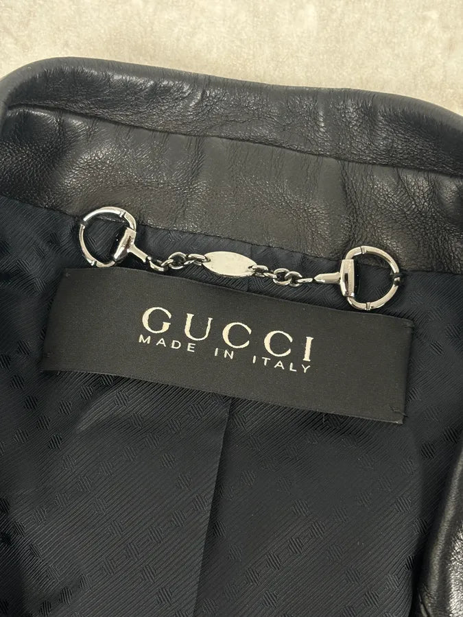 FW2001 Gucci Black Leather Minimal Blazer Jacket by Tom Ford poZspvA 9