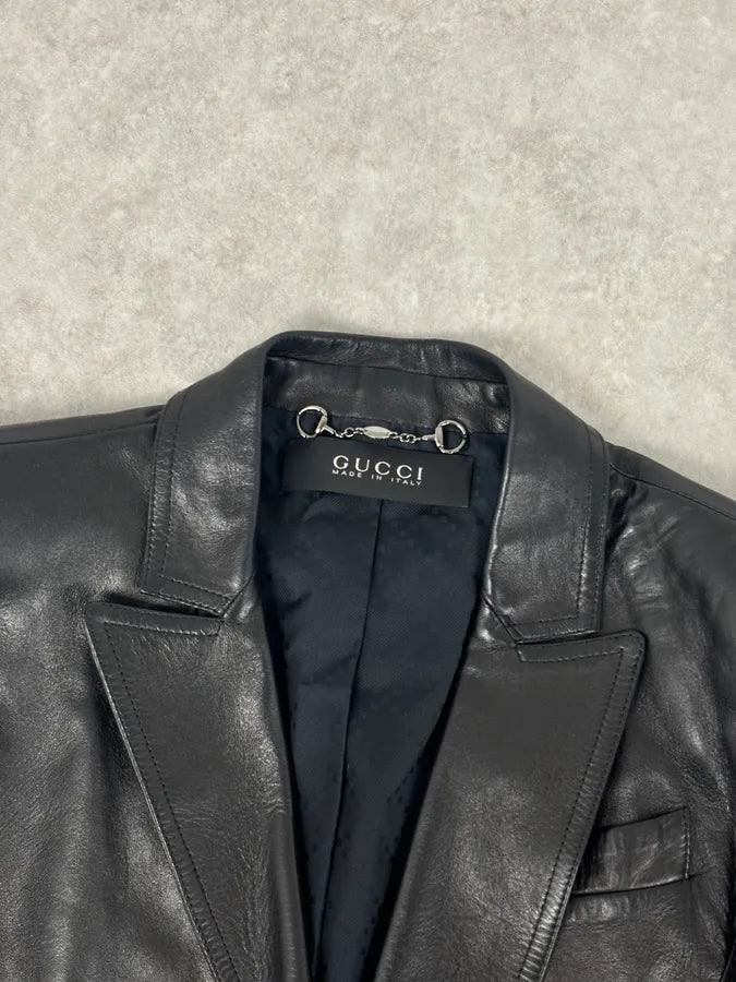 FW2001 Gucci Black Leather Minimal Blazer Jacket by Tom Ford poZspvA 4