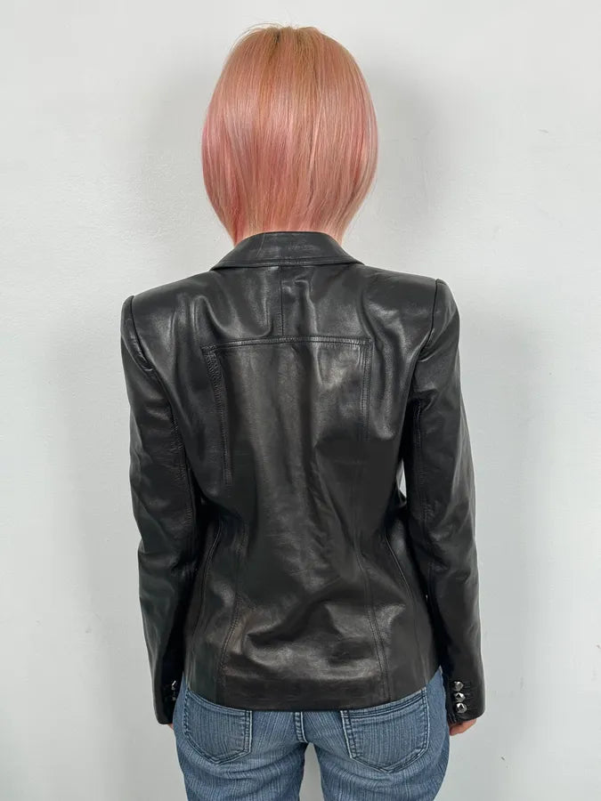 FW2001 Gucci Black Leather Minimal Blazer Jacket by Tom Ford poZspvA 3