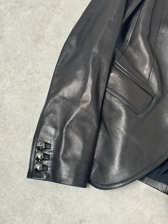 FW2001 Gucci Black Leather Minimal Blazer Jacket by Tom Ford poZspvA 8