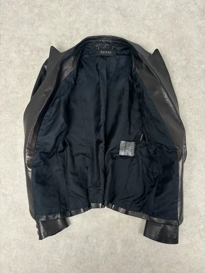 FW2001 Gucci Black Leather Minimal Blazer Jacket by Tom Ford poZspvA 7