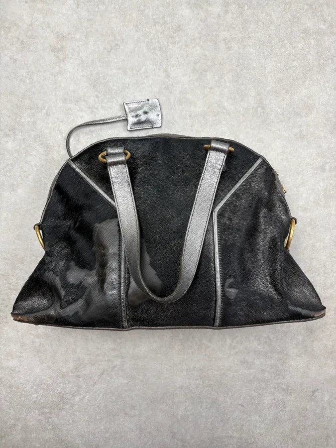 AW2008 Yves Saint Laurent Black Leather Pony Hair Muse Handle Bag DqKWbhD 5