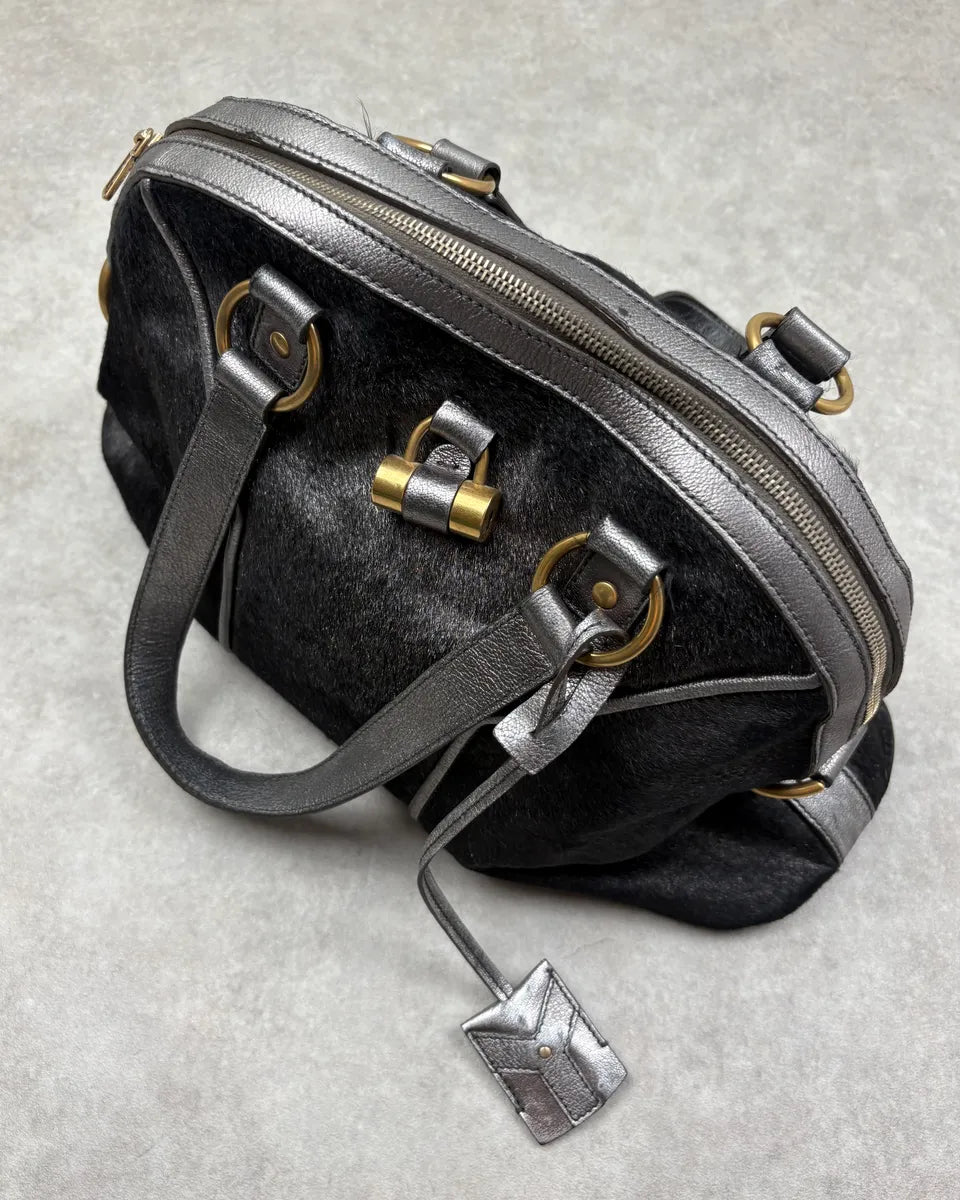 AW2008 Yves Saint Laurent Black Leather Pony Hair Muse Handle Bag DqKWbhD 2