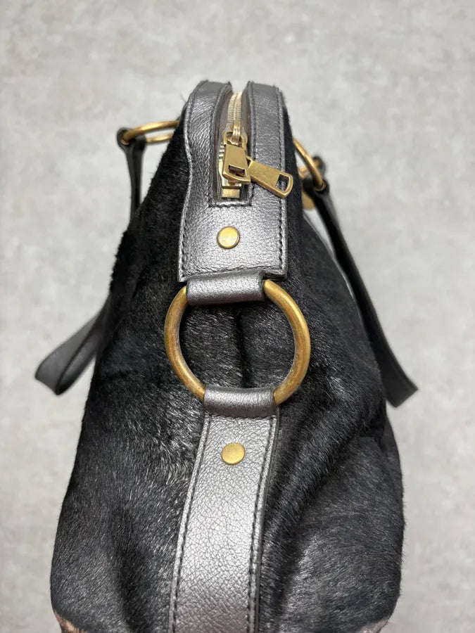AW2008 Yves Saint Laurent Black Leather Pony Hair Muse Handle Bag DqKWbhD 4
