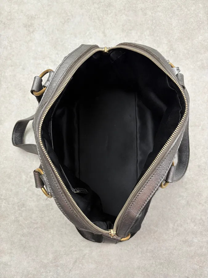 AW2008 Yves Saint Laurent Black Leather Pony Hair Muse Handle Bag DqKWbhD 7
