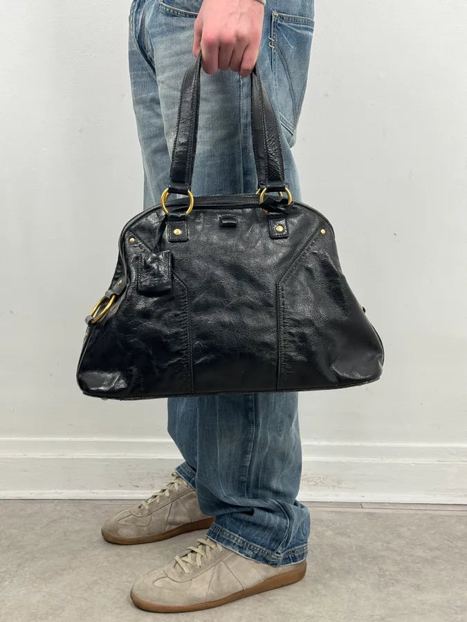 AW2008 Saint Laurent Black Leather Muse Handle Bag  mLVIvGc 1